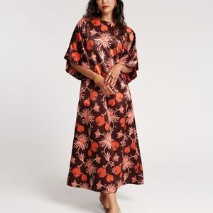 Frances Valentine Spinnaker Satin Maxi Dress  Brown and Orange Kaftan 3X